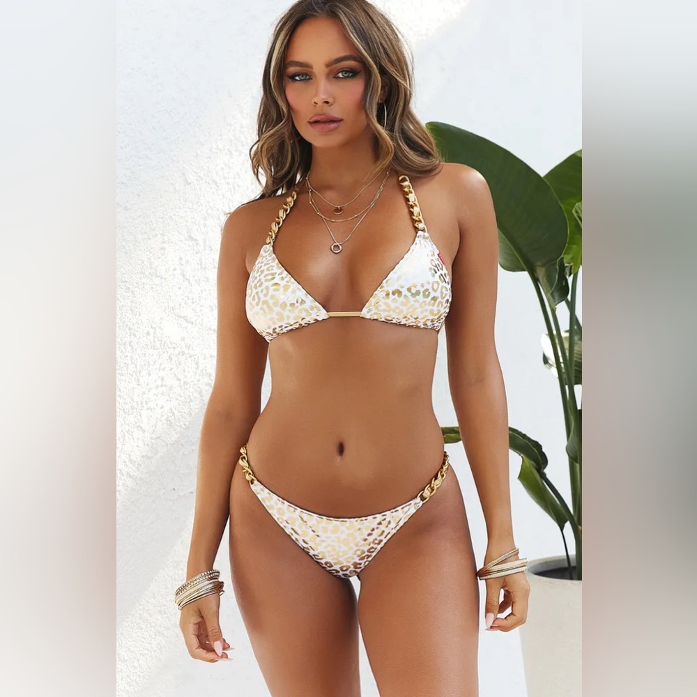 Doll - Leopard Bikini on a Chain - White Gold - Size Small